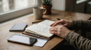 Notebook, passport and boarding pass on a desk while planning surgery abroad